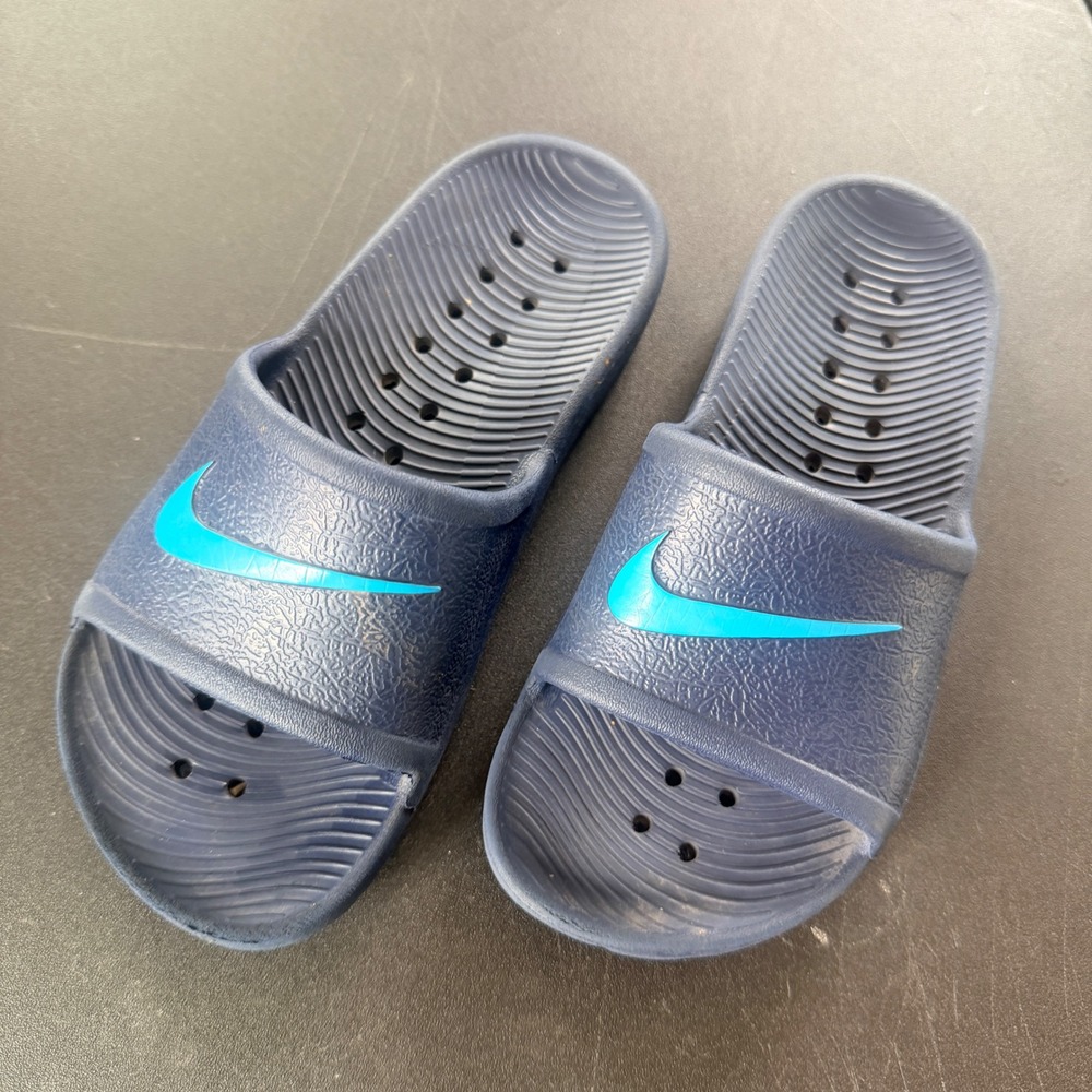 Nike Kawa Slides Kids Size 13C Navy Blue Sport Minimalist Pool Beach